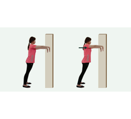 손가락 굽힘근 스트레칭을 위한 벽에서의 체중이동운동
